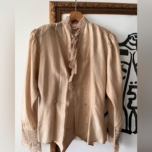 Mondi Beige Lace-Trim Button Front Blouse